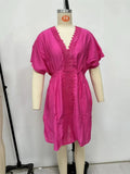V Neck Lace Short Sleeve Tunic Beach Cover Up Cover-ups Beach Dress Beach Wear Beachwear Female Outfits Bathing kaftan for Women