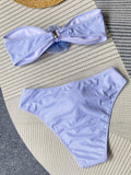 3D Flowers Striped Bikinis Strapless Bandeau Bikini 2025 Female Swimsuit Women Swimwear Two-pieces Bikini Set Bathing Suit Swim