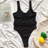 Ribbed Push up Underwired Metal Chain Women Swimwear One Piece Swimsuit Female Waist Belt Monokini Bather Bathing Suit Swim Lady