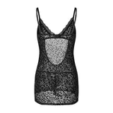 Women's Sheer Lingerie Set Romantic Leopard Print Sleeveless Deep V Neck Babydoll Nightdress with G-String 2 Pcs Set