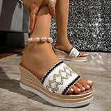 Bohemian Style Wedges Sandals for Women 2026 Summer High Heels Platform Slippers Woman Plus Size 43 Thick Sole Rome Sandals
