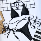 4 Colors Sexy Bikini Women Solid Leopard Bandage Halter Swimwear Swimsuit Female Beach Bikinis Set Bathing Suit Banadores Mujer