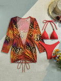 DEKA Three pieces Bikini Set Bather Bathing Suit Swim Long Sleeve Flower Printed Bikini Female Swimsuit Women Beachwear Swimwear