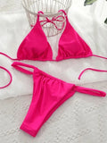 PU Pleated Ruched Bikinis Mini Micro Thong Bikini Women Swimwear Female Swimsuit Two-pieces Bikini Set Halter Bathing Suit Swim
