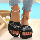 Gold Crystal Wedge Heel Slippers Women Plus Size 42 Thick Platform Sandals Woman 2026 Summer Lightweight Non Slip Beach Slides