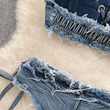 Bathing Suit Women Sexy Denim Suits Bikini Set Lace Up Drawstring Beachwear 2025 Solid Summer Vintage Two-pieces Swimwear