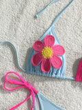 XS - L Splicing Halter 3D Flower Bikini Female Swimsuit Women Swimwear Two-pieces Bikini Set High Cut Bather Bathing Suit Swim
