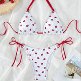 DEKA Women Cute Strawberries Print Bikini Set Sexy Thong Swimsuit Two Pieces Bathing Suit Swimwear