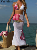 10 Color Flowers Halter Bikini Female Swimsuit Women Swimwear Three-pieces Bikini set With Skirt Bather Bathing Suit Swim V6637C
