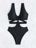 S - XL V Neck High Cut Out One Piece Swimsuit Women Swimwear Female Bather Monokini Cross Bandage Bathing Suit Swim Beachwear