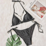 Bikini 2026 Sexy Crystal Diamond Hollow Vintage Solid Swimwear Swimsuit Women Bikinis Set Bathing Suit Beach Bikini Luxe Female