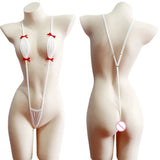 Japanese Sexy Bikini Set Lingerie Women Three-Point Jumpsuit Hollow Tight V-neck Swimwear Ultrathin Hollow See Through Bodysuit