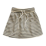 Women's Black White Striped Mini Skirt Drawstring Elastic High Waisted Sports Skirt Summer New Korean Style Sports Skirts 2026
