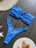 Sexy Colorful Floral Printed Bandeau Bikini Female Swimsuit Women Swimwear Two-pieces Bikini set Bather Bathing Suit Swim