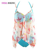 DEKA Plus Size 3 pcs Printed Tankini Set Women Push Up Bikini High Waist Large Swimwear Retro Swimsuit Bathing Suit