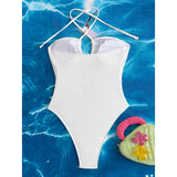 S - XL Cut Out Halter Metal Ring Women Swimwear One Piece Swimsuit Female High Cut Leg Monokini Bather Bathing Suit Swim K7062