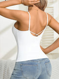 Women Basic Sleeveless Tank Top Padded Camisole Fashion Backless Soft Ribbed Female Lingerie Outwear Top