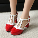 Spring Autumn New Style Fashion High-heeled Women's Shoes Color Block Round Head Shallow Mouth Buckle Square Heel Women's Shoes