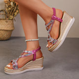 Bling Crystals Chunky Sandals Women 2026 Summer Elastic Band Wedges Platform Sandles Woman Plus Size 43 High Heel Rome Sandals