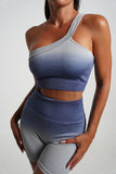 Seamless Tight Yoga Sets Sports Fitness Gradient Single Shoulder Bra High Waist Hip Lifting Pants Suits Wokout Gym Running Sets