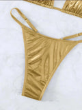 Sexy Metallic Gold Glitter Halter Bikinis Sets Two Pieces Women Thong Bandage Swimsuit Female Bathing Suit Swimwear Biquini