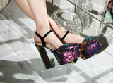 Women Platform Pointed Sandals 15.5CM/6Inch Summer Model Show Sequin Heels Europe and America Nightclub Party Large Size Shoes