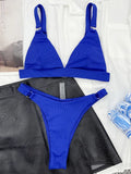 Ribbed Triangle High Cut Bikini Women Swimsuit Female Thong Swimwear Two Pieces Bikini Set Rings Bather Bathing Suit Swim Lady