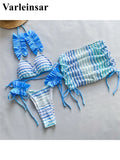 With Skirt Waved Ruffled Frilled Bikini Female Swimsuit Women Swimwear Three-pieces Bikini set Bather Bathing Suit Swim V5235