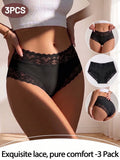 3PCS/Set Women's Sexy Lace Panties High Waist Hollow Out Briefs Breathable Underwear Female Elastic Soft Lingerie XS-XXL