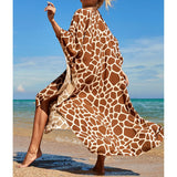 Sexy Zebra Printed V Neck Tunic Beach Cover Up Cover-ups Beach Dress Beach Wear Beachwear Beach Long Dress Female Women V4159