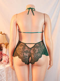 Adult Sexy Lace Teddy Bodysuit For Women Deep V Neck Open Back Halter Design Romantic Hot Women's Lingerie Babydoll Sleepwear