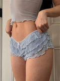 Womens Layered Ruffle Bloomers Bow Low Rise Mini Under Shorts for Dresses Summer Clothes