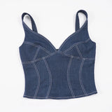 2026 Street style stretch imitation denim camisole V-neck slim fit versatile hot girl top