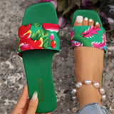 Women Fashion Sandals 2026 New Summer Flat Shoes Square Toe Slip-on Girls Indoor Street Slippers Plus Size Beach Slides