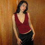 FDYOUI Deep V-neck Sleeveless Tank Tops Y2K Woman Clothes 2026 Summer Lace Patchwork T-shirt Girls Slim Corset Top Streetwear