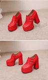 Plus Size Double Row Small Buckle Side Zipper Square Toe Double Layer Platform High Thick Heel Women's Pumps Shallow High Heels