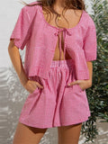 2 Piece Sets Women's Loungewear Front Toe-up Plaid Short Sleeve Shirts Tops and Shorts Sets Summer Y2K Casual Loose Streetwear