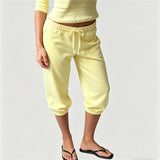 Low Rise Drawstring Yoga Wide Leg Pajama Pants Women Summer Capri Pants Casual Workout Sweatpants Knee Length Lounge Pants