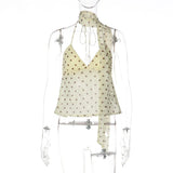 FDYOUI Y2K Bandage Polka Dot Crop Top Women 2026 Summer Sexy Halter Lace-up Camisoles Girls Chic Backless Tanks Tops Streetwear