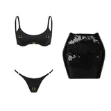 Sexy 3Pcs Swimsuit With Mini Skirt Women Bikini Push Up Swimwear Solid Biquini High Cut Monokini Swim Suit Bathingsuit Beachwear