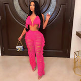 DEKAWomen Tassel Pants Knitted Bra Top Bikini Set Swimsuit Handemade Crochet Bikini Cover Up Tassel Beach Long Wrap Pant