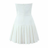 Bowknot Off Shoulder Strapless Party Short Dress for Women 2025 Elegent Lady White Pleated Mini Vestidos Female Backless Dress