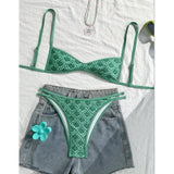 S - XL Flowers Printed High Leg Cut Bikini Female Swimsuit Women Swimwear Two-pieces Bikini set Bather Bathing Suit Swim V6965