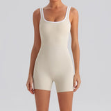 Sexy Sleeveless Backless Scrunch Yoga Jumpsuit Women Color-block U Neck Slim Sports One Piece Suits Tight Fitness Gym Overalls