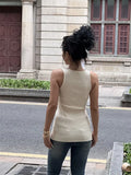Stylish Cross-over Irregular Neckline Sleeveless Knitted Vest For Women Niche Sexy Slit Slim-fit Top CasualPure Desire 0FY1