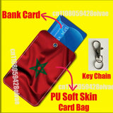 Moroccan Morocco Map Passport Card Holder Case For ID Clips Credit Bank Subway  Sleeves Storage Bag PU Leather Keychain