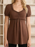 Summer Women´s Y2k T-shirt Short Sleeve V Neck Ruched Babydoll Tops Casual Loose Shirts Retro Clothes