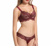 Französische Spitzen Büstenhalter Set Damen Sexy Tiefe V-Ausschnitt U-Rücken Große Oberweite Stützend Minimizer Sommer Neuheit