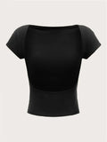Women's O-neck Backless T-shirt Short Sleeve Solid Color Crop Top Summer Cute Baby Tee Y2K Clothes Bodycon Tunics Fashion Tank
