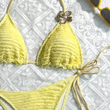 Sexy White Yellow Micro Bikini 2026 Women Metal Flower Push Up Bra Bandage Triangle Swimsuit Beach Bathing Suit Holiday Swimwear